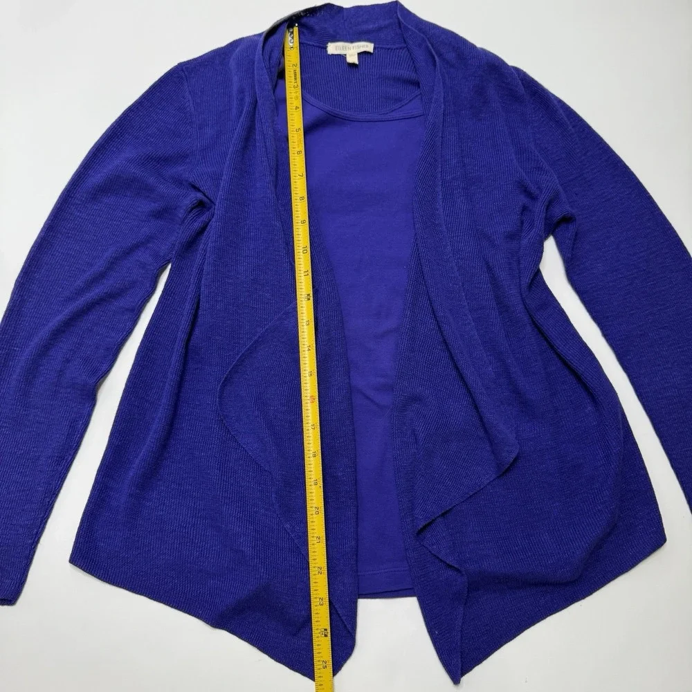 Eileen Fisher Purple Cardigan & Tank 100% Organic Linen Knit Open Front Sz Small